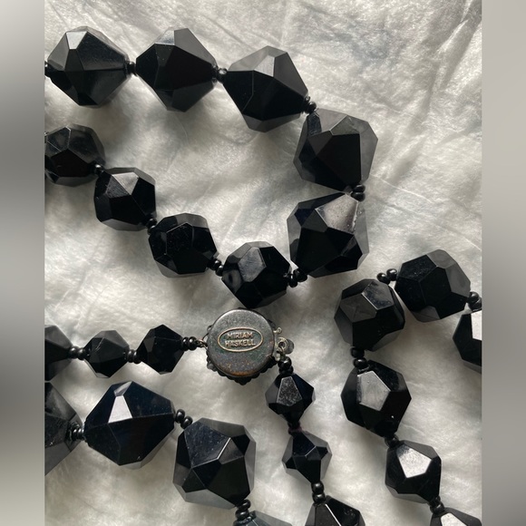 Miriam Haskell Vintage Black Triangle Bead Necklace Signed - Picture 7 of 10